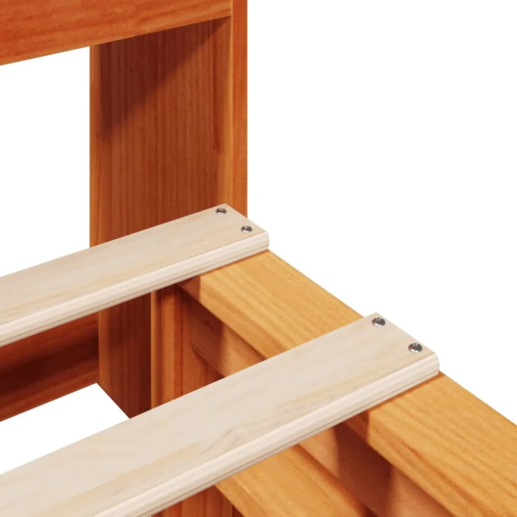 Κρεβάτι Βιβλιοθήκη Χωρίς Στρώμα Καφέ 120x190 εκ Μασίφ Πεύκο - Καφέ