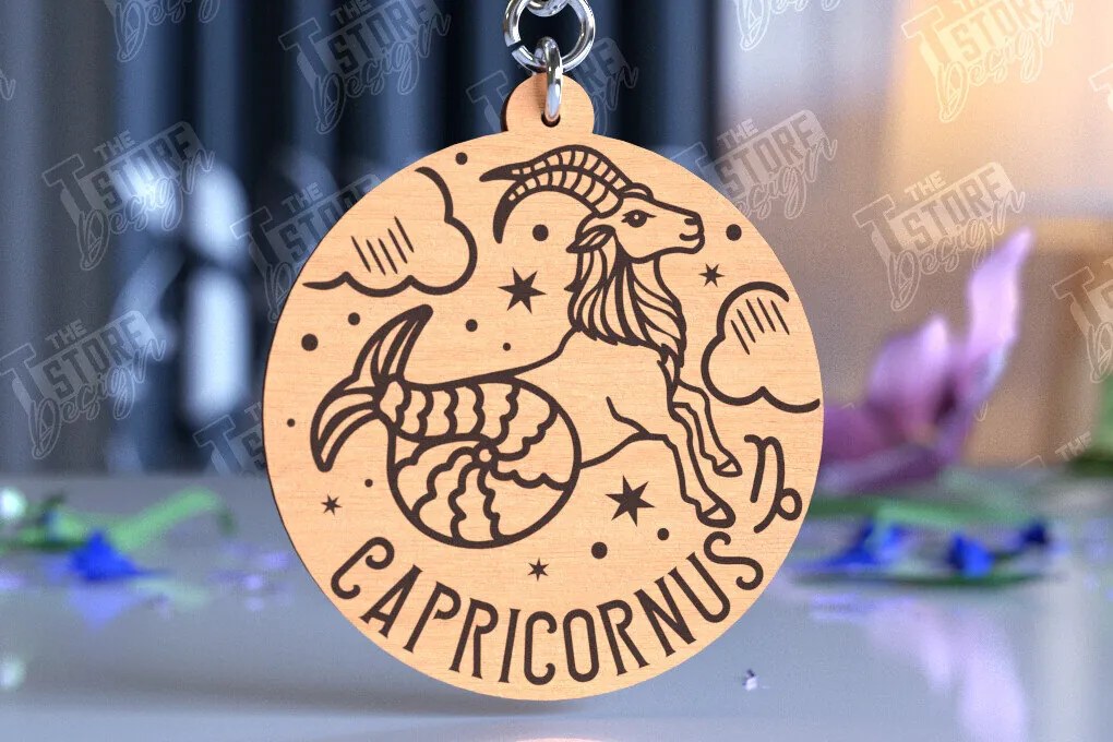 Σετ των 3 Intra απο ξύλο plywood 3mm-4mm πάχος Μπρελόκ Capricorn | Ζώδιο | CNC Δίασταση 6x6 cm INTRAFABR-98273114