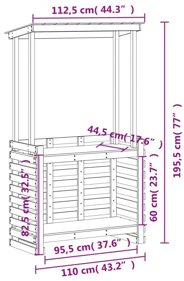 Τραπέζι Μπαρ Κήπου με Οροφή 112,5x57x195,5 εκ. Μασίφ Πεύκο - Καφέ