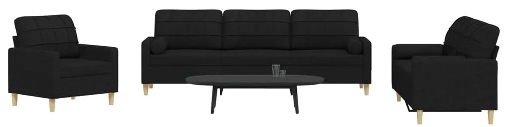 vidaXL Σετ Σαλονιού 3 Τεμαχίων Μαύρο Υφασμάτινο/Διακοσμητικά Μαξιλάρια