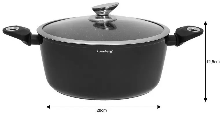 Σετ κατσαρόλες και τηγάνια Klausberg KB 7322, 15 τεμαχίων, Θερμοζεύγος, Οπή έκχυσης, Επαγωγή, Μαύρο