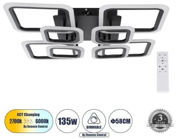 Φωτιστικό Οροφής LED CCT 135W 16200lm ROYAL-S Globostar-61325-Μαύρο 61325