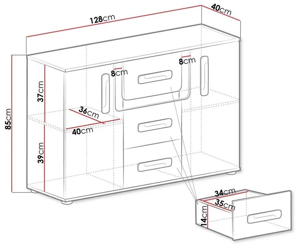 Σιφονιέρα Akron G102, Άσπρο, Ανθρακί, Με συρτάρια και ντουλάπια, Αριθμός συρταριών: 3, 85x128x40cm, 50 kg | Epipla1.gr