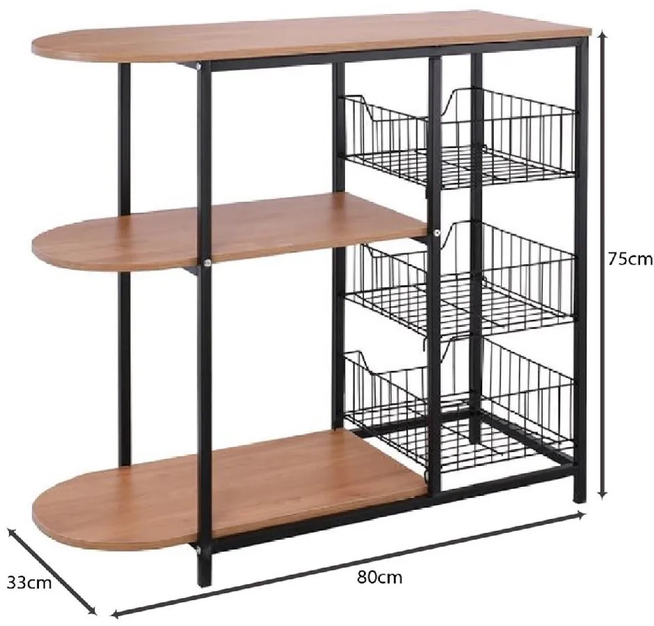 KITCHEN ΤΡΟΦΟΘΗΚΗ, ΜΕΤΑΛΛΟ ΒΑΦΗ ΜΑΥΡΟ, ΑΠΟΧΡΩΣΗ NATURAL OAK