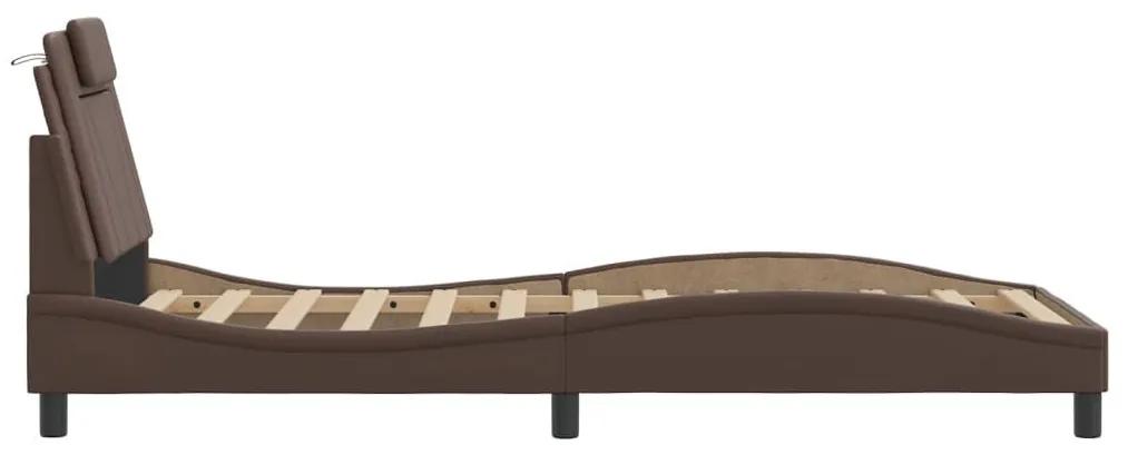 Πλαίσιο Κρεβατιού με LED Καφέ 90x190 εκ. Συνθετικό Δέρμα - Καφέ