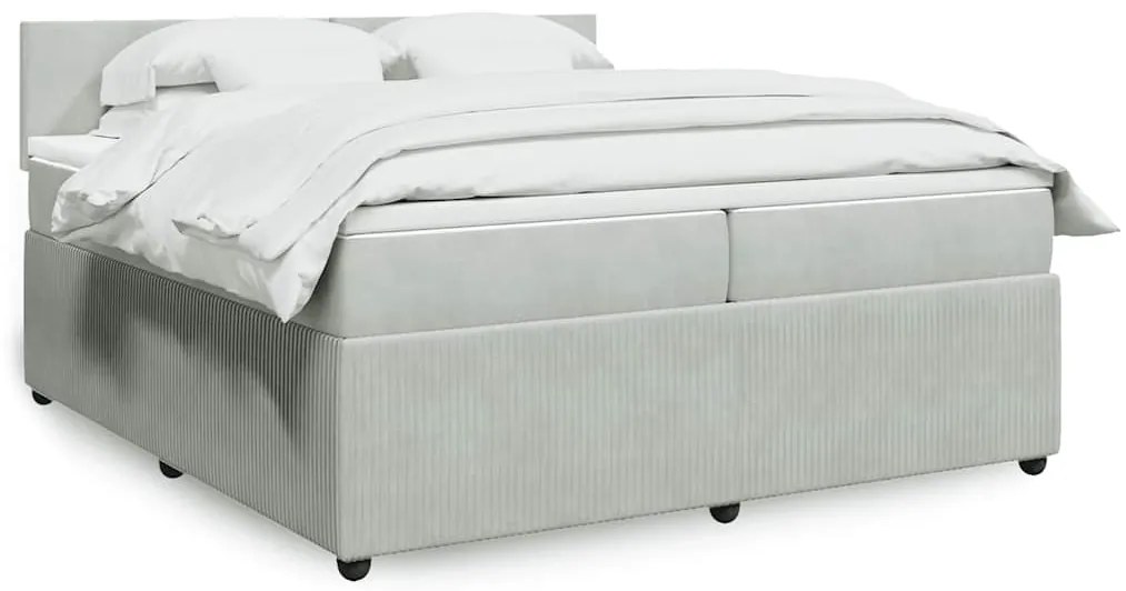 vidaXL Κρεβάτι Boxspring με Στρώμα Ανοιχτό Γκρι 200x200 εκ. Βελούδινο