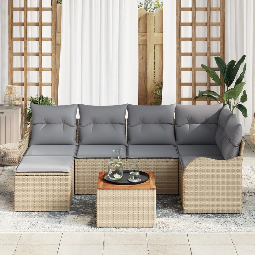 vidaXL Σετ Σαλονιού Κήπου 7 pcs Beige, ανοιχτό γκρι Μεγάλο