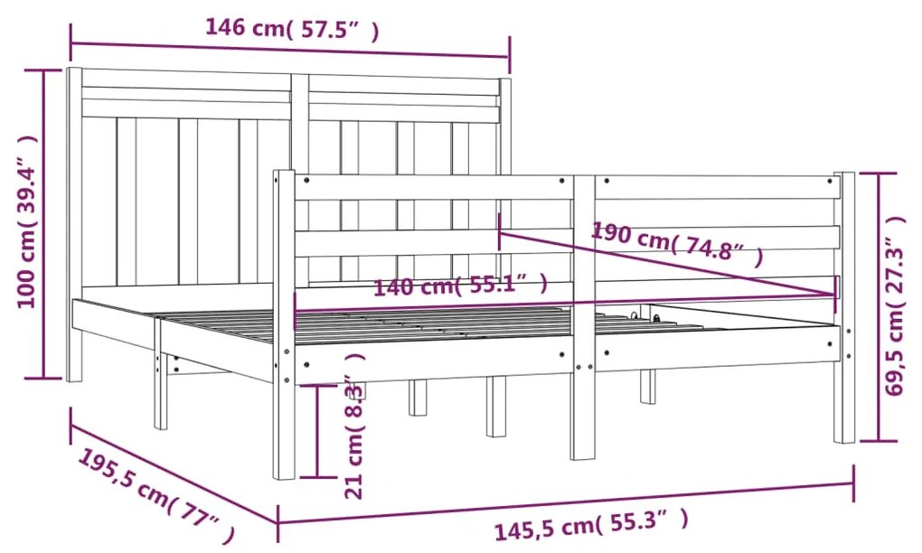 vidaXL Πλαίσιο Κρεβατιού 140 x 190 εκ. από Μασίφ Ξύλο Πεύκου