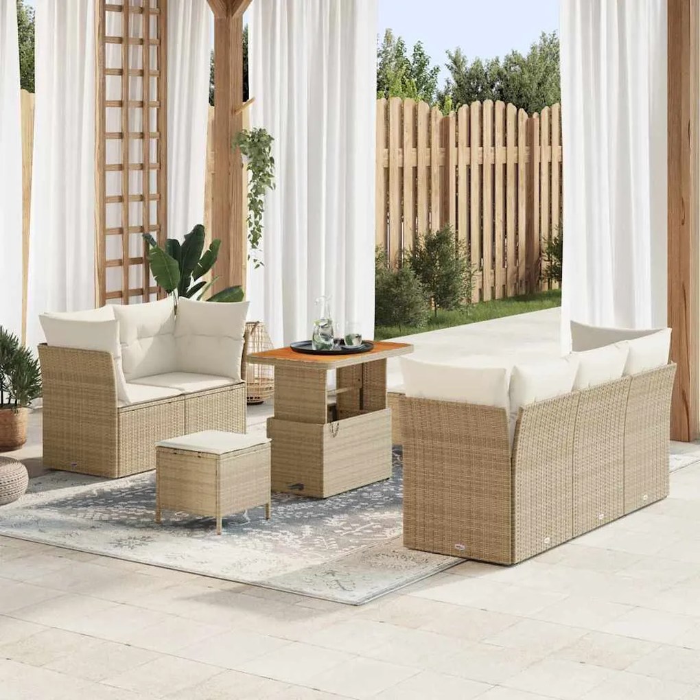 vidaXL Σετ Καναπέ Κήπου Ρυθμιζόμενο ύψος 8 pcs Μπεζ συνθετικό ρατάν