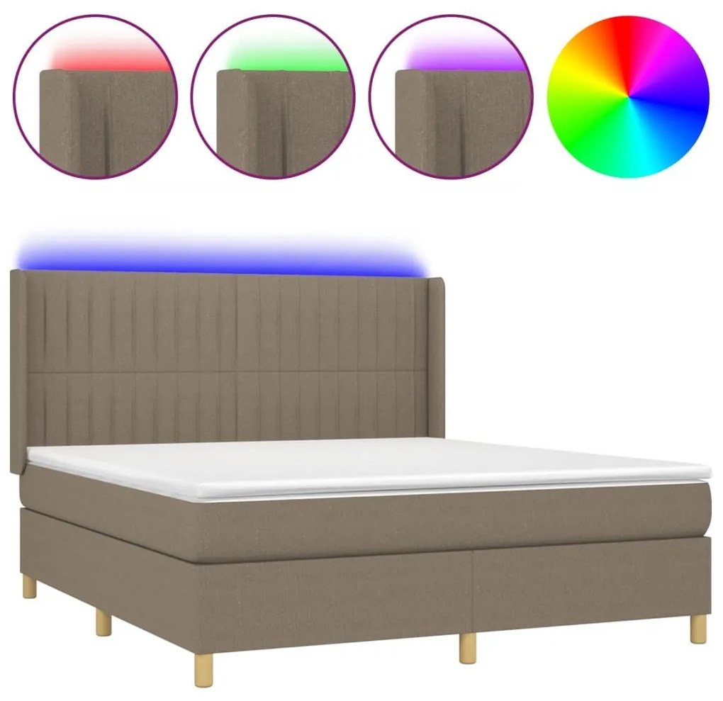 Κρεβάτι Boxspring με Στρώμα &amp; LED Taupe 160x200 εκ. Υφασμάτινο - Μπεζ-Γκρι