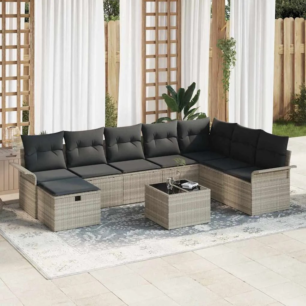 vidaXL Σετ Καναπέ Κήπου 9 pcs Ανοιχτό γκρι 297.5 x 187.5 x 85 εκ