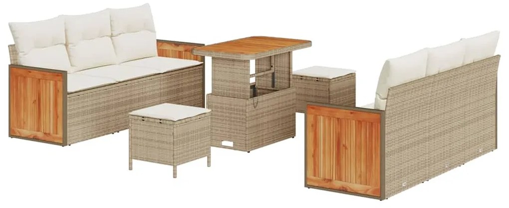 vidaXL Σετ Καναπέ Κήπου με μαξιλάρι 9 pcs μπεζ και κρεμ