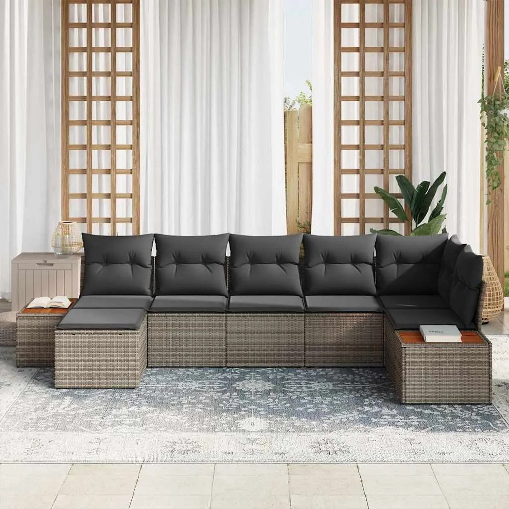 vidaXL Σετ Καναπέ Κήπου με μαξιλάρι 7 pcs Γκρι Πολυ ράταν