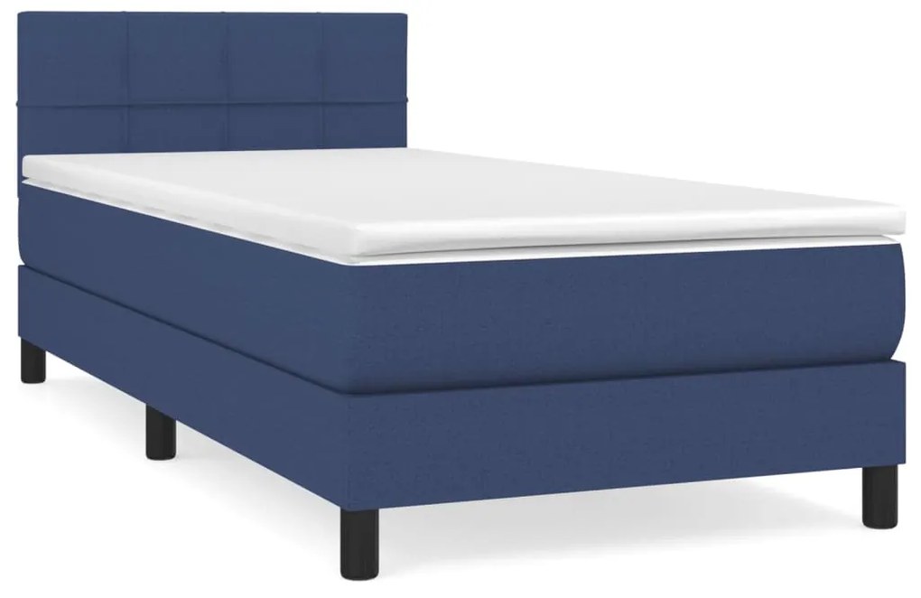 Κρεβάτι Boxspring με Στρώμα Μπλε 90x200 εκ.Υφασμάτινο - Μπλε