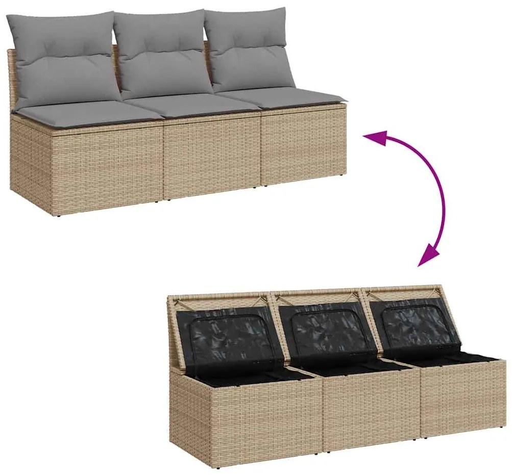 vidaXL Καναπές Κήπου Τριθέσιος Μπεζ από Συνθετικό Ρατάν με Μαξιλάρια