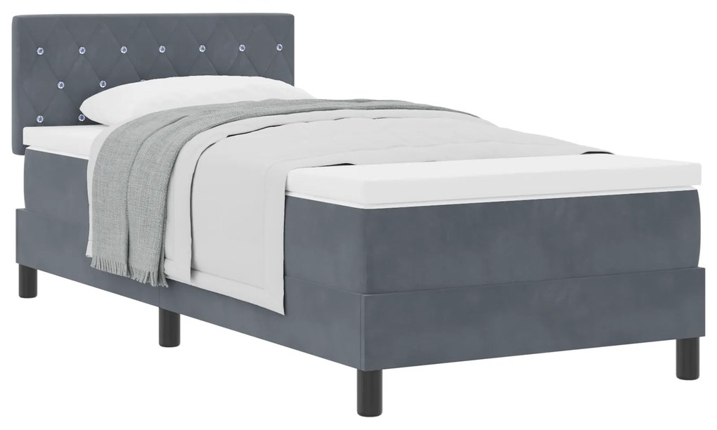 vidaXL Κρεβάτι Box Spring με Στρώμα Σκούρο Γκρι 90x200 cm Βελούδο
