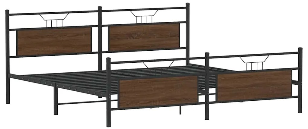 vidaXL Σκελετός Κρεβ. Χωρίς Στρώμα Καφέ Δρυς 193x203 εκ. Μεταλλικό