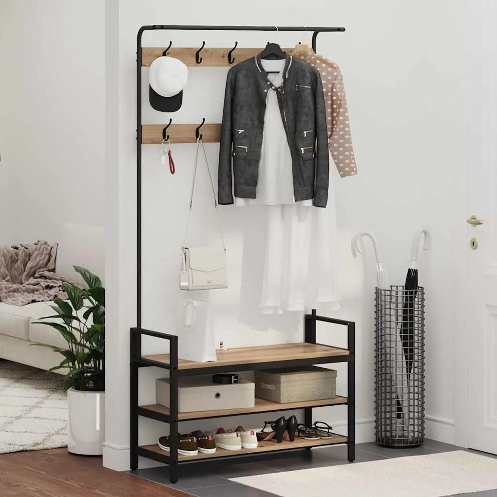 vidaXL Κρεμάστρα artisan δρυς 95 x 34 x 184 εκ Επεξεργασμένο ξύλο