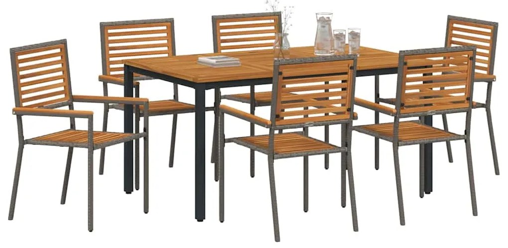 vidaXL Σέτ φαγητού για κήπο 7 pcs Γκρι και Καφέ συνθετικό ρατάν