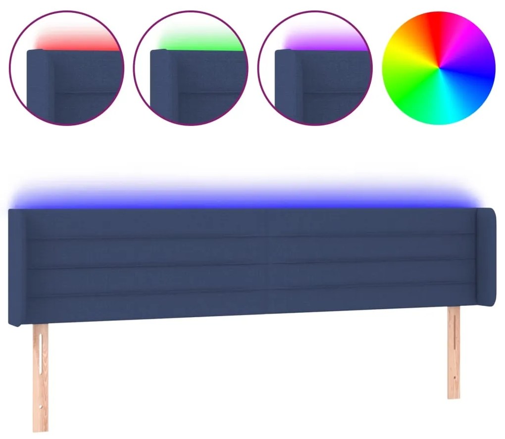 vidaXL Κεφαλάρι Κρεβατιού LED Μπλε 183x16x78/88 εκ. Υφασμάτινο