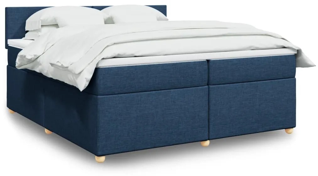 vidaXL Κρεβάτι Boxspring με Στρώμα Μπλε 200x200 εκ. Υφασμάτινο