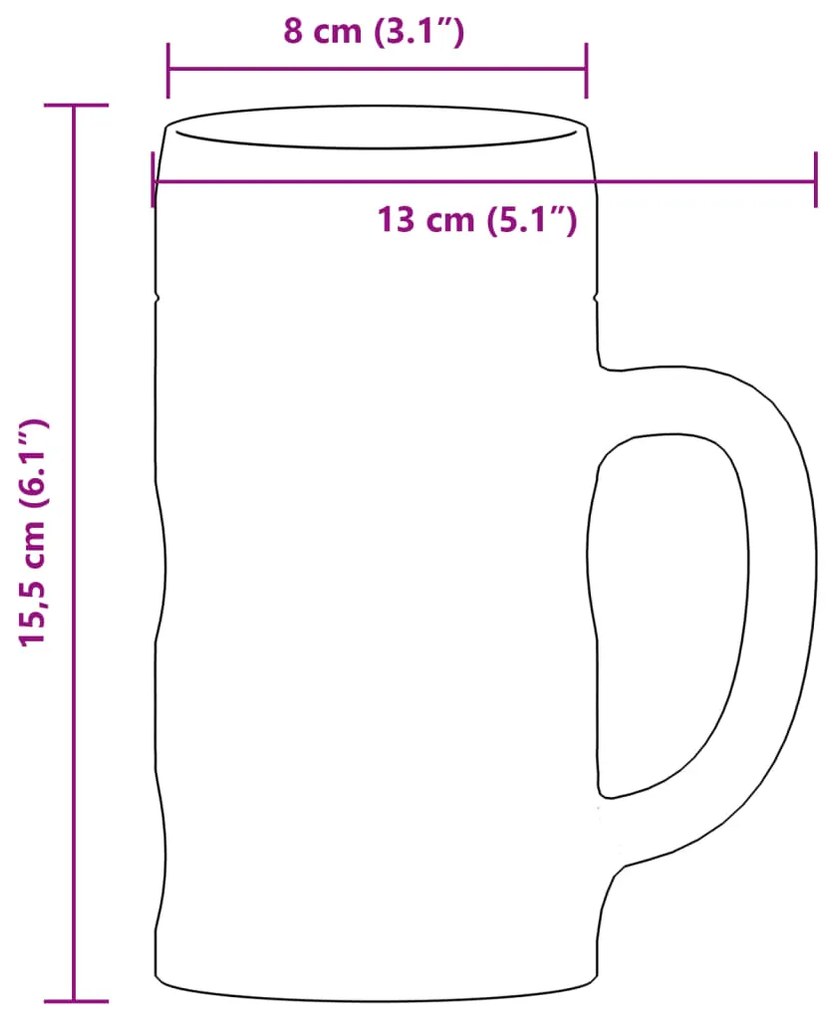 Κούπα Μπίρας με Λαβή Γυάλινη 6 Τεμ. 500 ml - Διαφανές