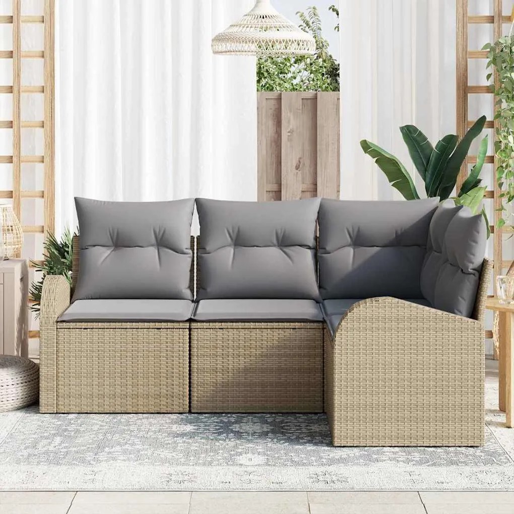 vidaXL Σετ Καναπέ Κήπου με μαξιλάρι 4 pcs Μπεζ Πολυ ράταν