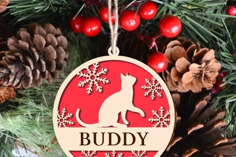 Σετ των 3 Intra απο ξύλο plywood 3mm-4mm πάχος Χριστουγεννιάτικο Στολίδι Cat Δίασταση 8x8 cm INTRAFABR-40657669