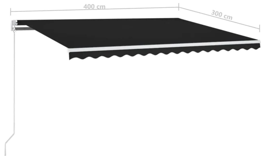 Τέντα Συρόμενη Χειροκίνητη με LED Ανθρακί 400 x 300 εκ. - Ανθρακί