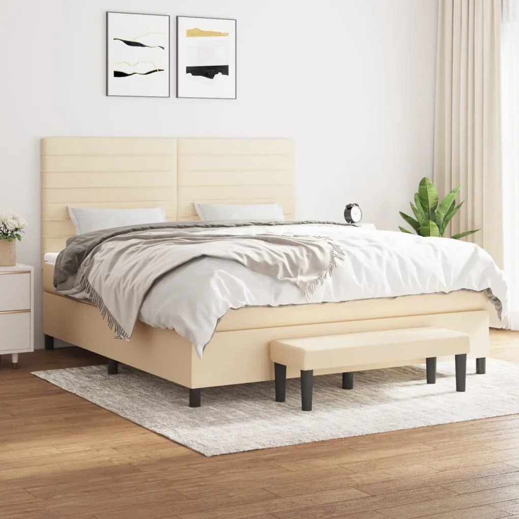 Κρεβάτι Boxspring με Στρώμα Κρεμ 160x200 εκ. Υφασμάτινο - Κρεμ