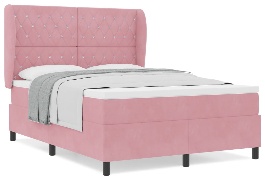 vidaXL Κρεβάτι Box Spring με στρώμα Ροζ 160x200 εκ Βελούδο