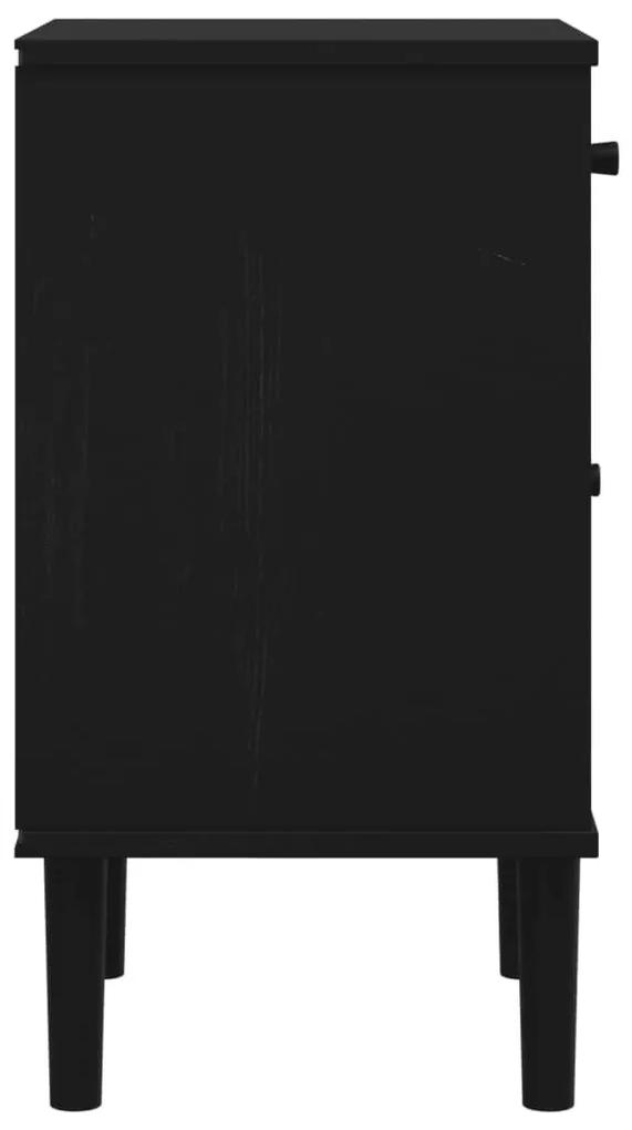 Κομοδίνο SENJA Μαύρο Όψη Ρατάν 40x35x65εκ από Μασίφ Ξύλο Πεύκου - Μαύρο