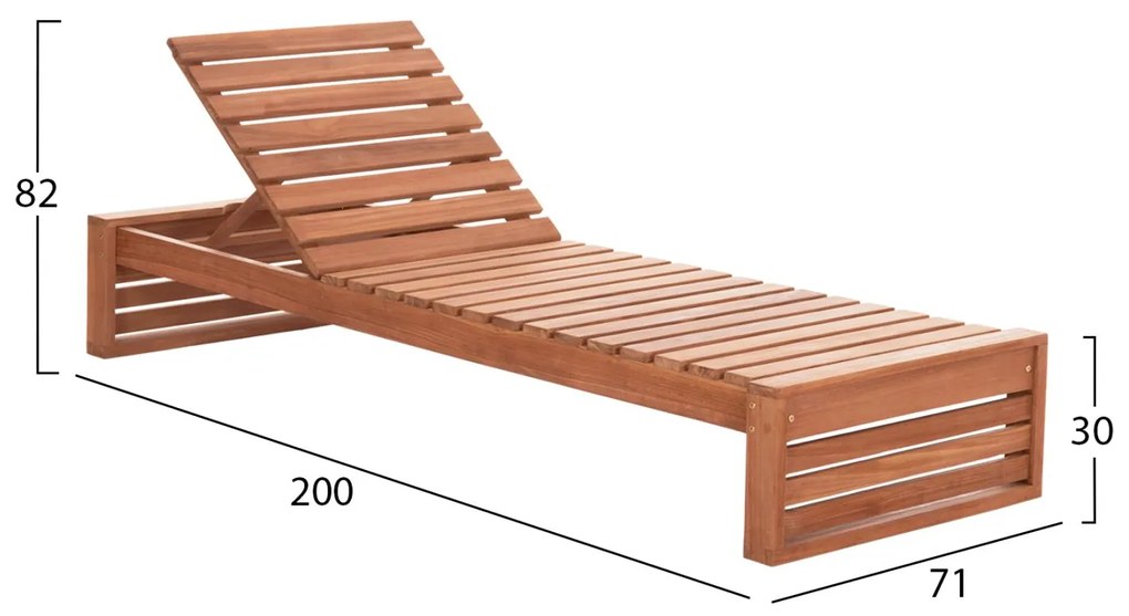 Επαγγελματική Ξαπλώστρα ZIZEL Ξύλο Teak σε Φυσικό 200x71x30Υ εκ. 200x71x30 εκ.