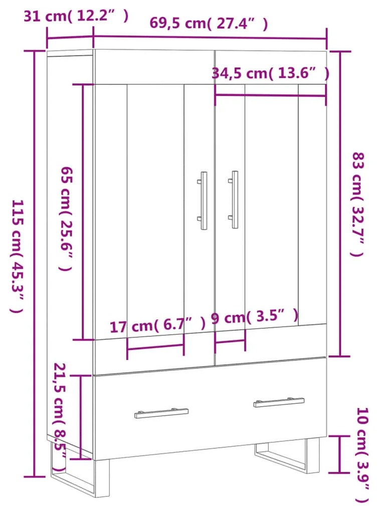 Ντουλάπα Καφέ Δρυς 69,5 x 31 x 115 εκ. από Επεξεργασμένο Ξύλο - Καφέ