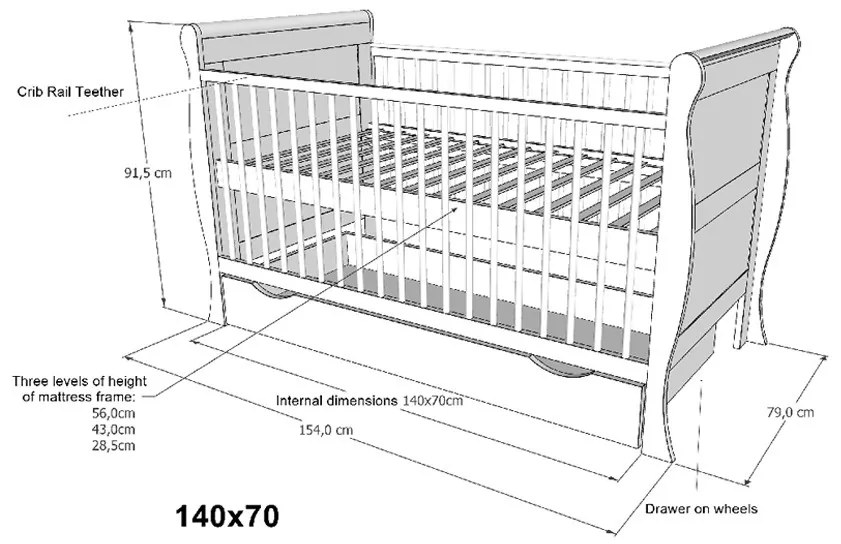 Βρεφικό προεφηβικό Κρεβάτι Elegant White  70x140cm  BC10010  BabyCute