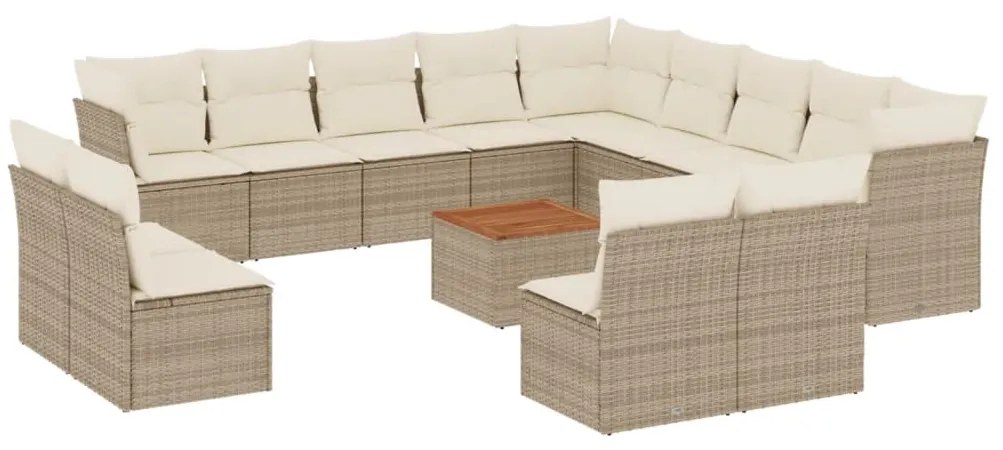 vidaXL Σαλόνι Κήπου Σετ 14 Τεμαχίων με Μαξιλάρια Μπεζ Συνθετικό Ρατάν