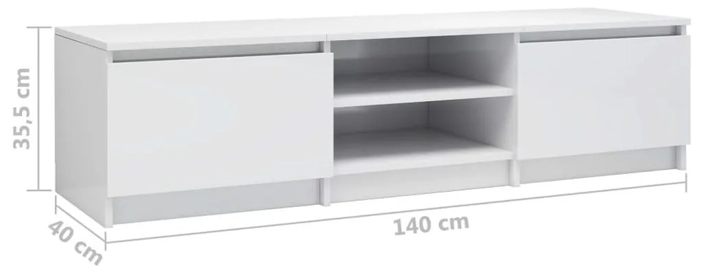 Έπιπλο Τηλεόρασης Γυαλιστερό Λευκό 140x40x35,5 εκ. Επεξ. Ξύλο - Λευκό