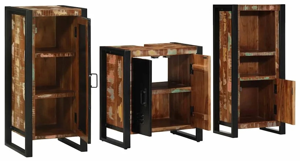 vidaXL Σετ Επίπλων Μπάνιου με συρτάρι 3 pcs Στερεό Ανακτηθέν Ξύλο