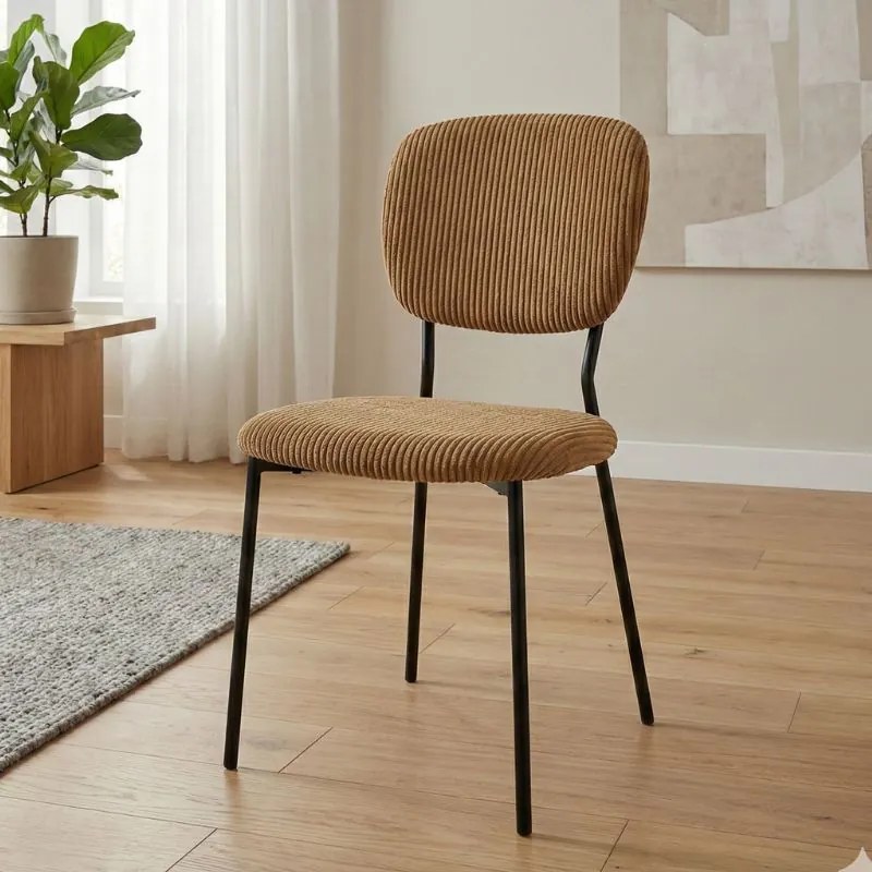 Καρέκλα τραπεζαρίας Kevin Megapap μουσταρδί ύφασμα - μεταλλικό μαύρο πόδι 48x51x87εκ.