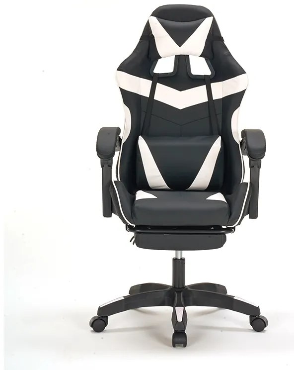 A9937 ΜΑΥΡΟ/ΛΕΥΚΟ PVC ΠΟΛΥΘΡΟΝΑ GAMING/ΜΕ ΥΠΟΠΟΔΙΟ 64X59X43-112/53-125εκ.