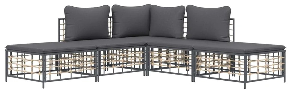 vidaXL Σαλόνι Κήπου Σετ 5 Τεμαχίων Ανθρακί Συνθετικό Ρατάν & Μαξιλάρια