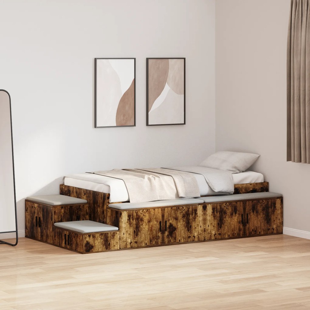 vidaXL Κρεβάτι αποθήκευσης Καπνιστή Δρυς 80x200 cm