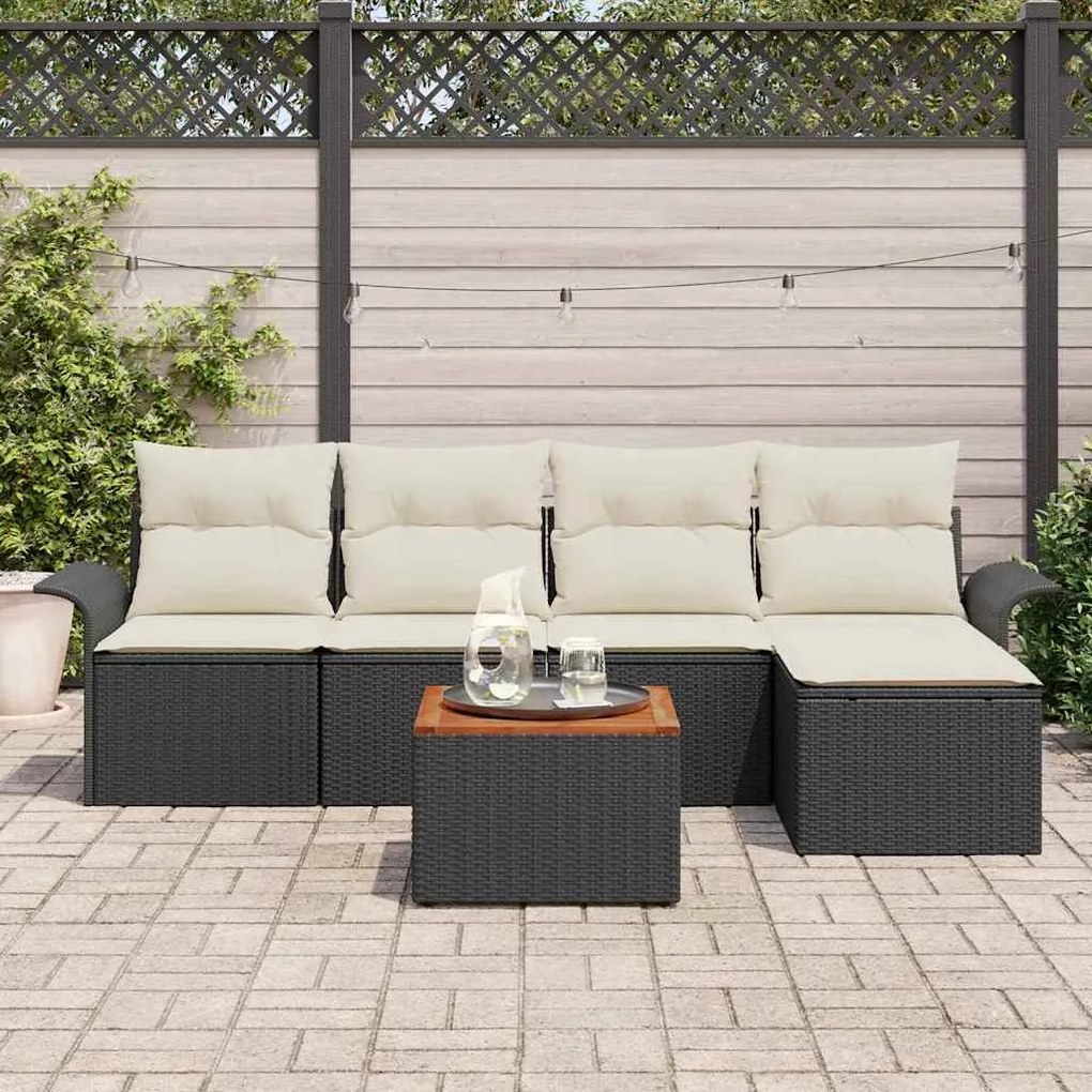 vidaXL Σετ Καναπέ Κήπου 6 pcs Μαύρο Πολυ ράταν