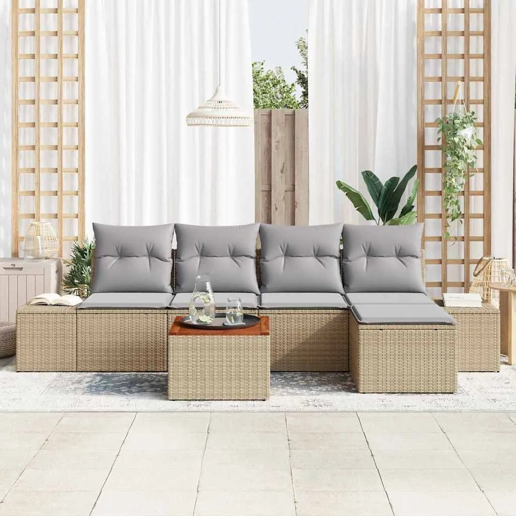 vidaXL Σετ Καναπέ Κήπου με μαξιλάρι 6 pcs Μπεζ Πολυ ράταν