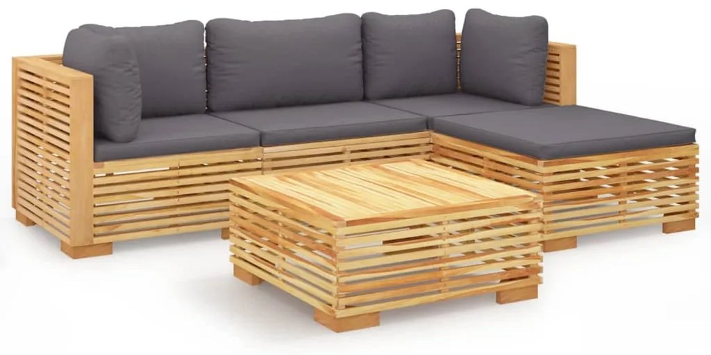 vidaXL Σαλόνι Κήπου Σετ 5 Τεμαχίων από Μασίφ Ξύλο Teak με Μαξιλάρια