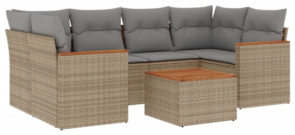 vidaXL Σετ Καναπέ Κήπου 7 τεμ. Μικτό Μπεζ Συνθετικό Ρατάν &amp; Μαξιλάρια