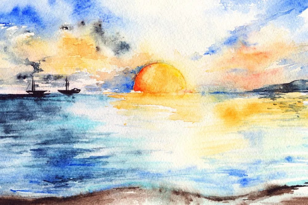 Εικόνα λαμπερό ηλιοβασίλεμα δίπλα στη θάλασσα - 60x40