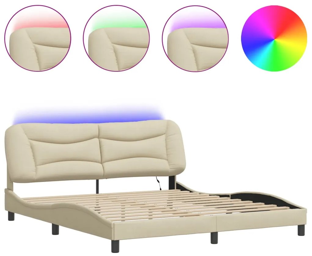 vidaXL Πλαίσιο κρεβατιού με LED χωρίς στρώμα Hvar Κρέμα 180x200 cm Ύφασμα