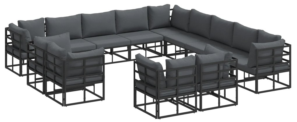 vidaXL Σετ Καναπέ Κήπου με μαξιλάρι 13 pcs Μαύρο Αλουμίνιο