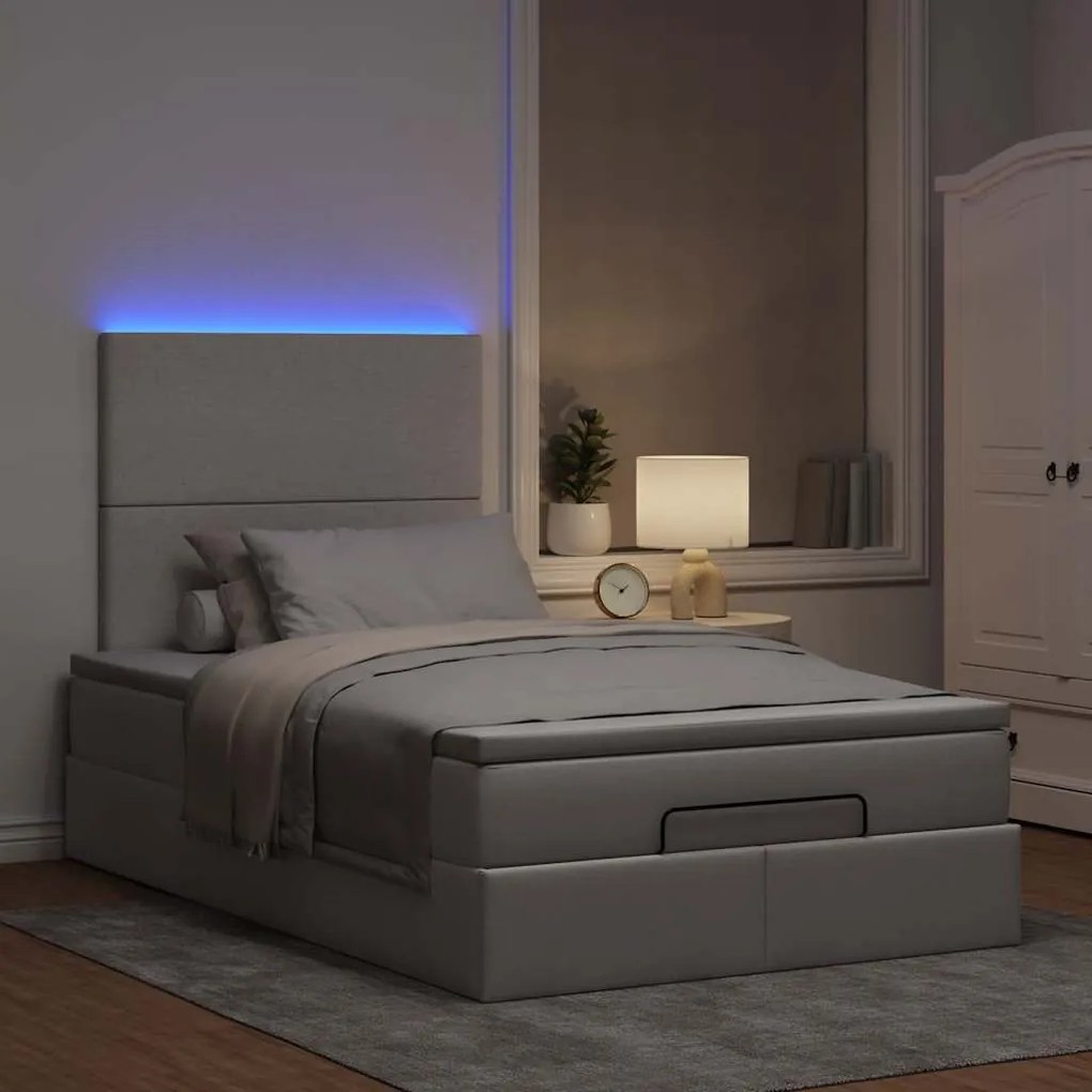 vidaXL Οθωμανικό κρεβάτι με στρώμα & LEDs Taupe 120x200cm ύφασμα